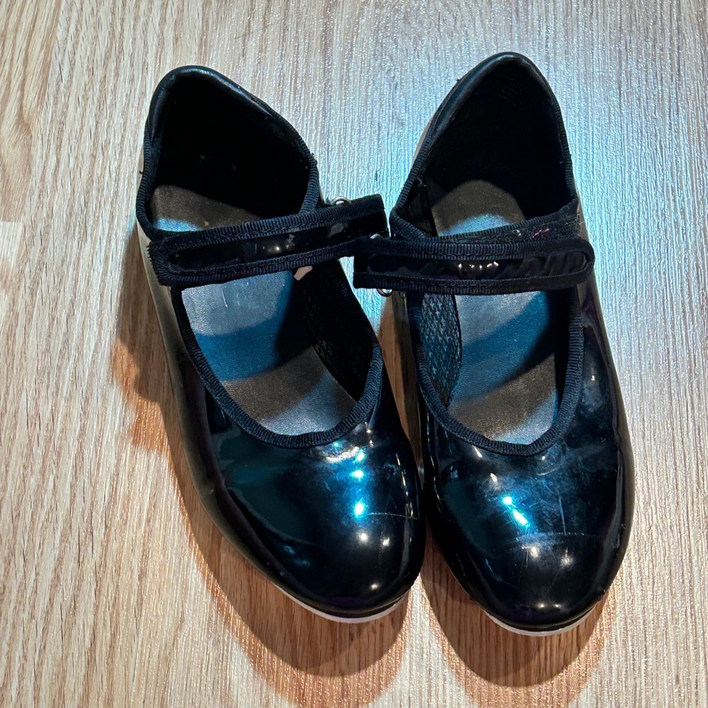 Freestyle USA Black Patent Leather Tap Shoes‎ Girls Size 1 Dance